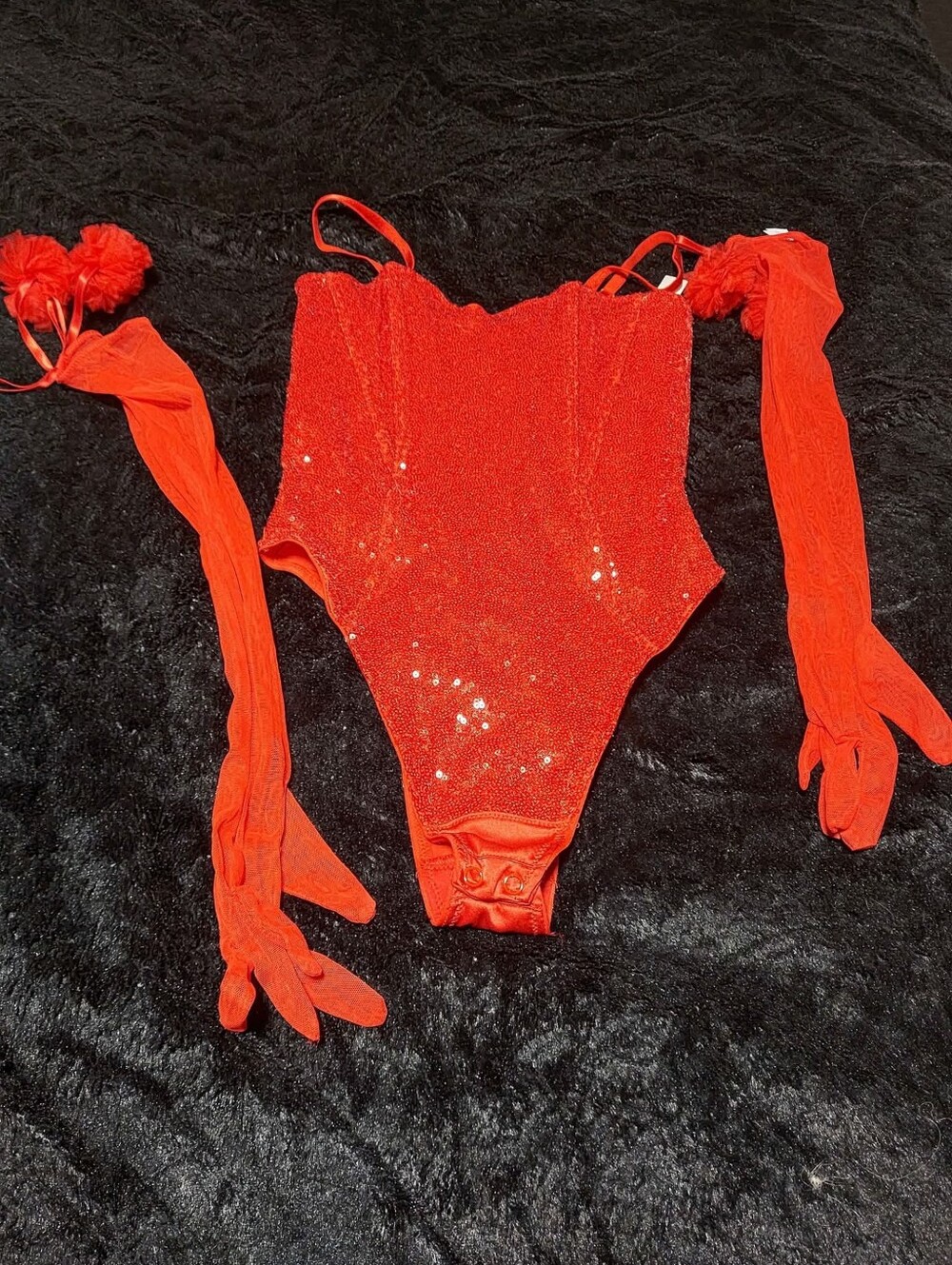 Victoria's Secret Red Sequin Bodysuit Removeable Straps